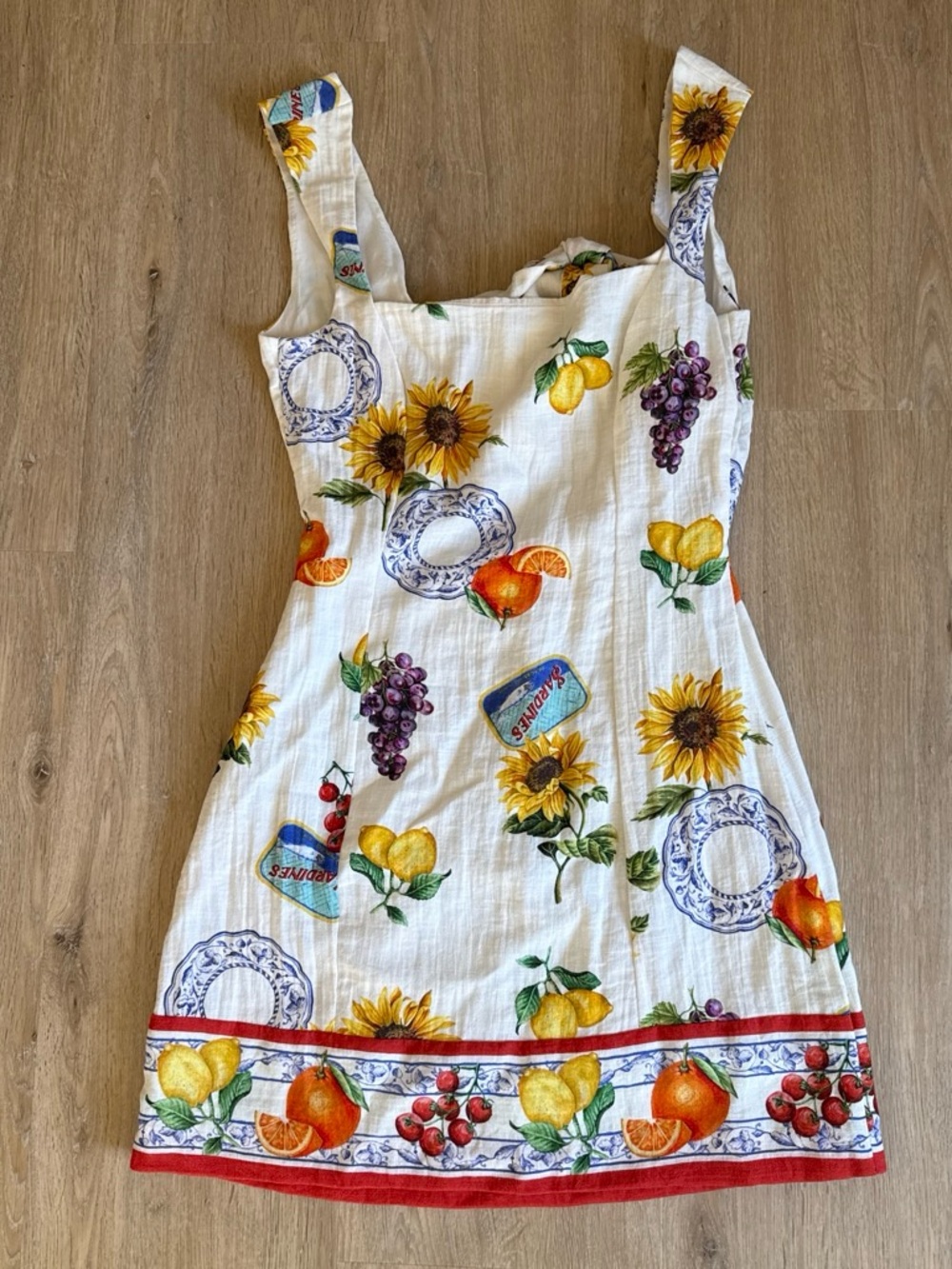H&M White Sunflower & Fruit Print Sundress Small